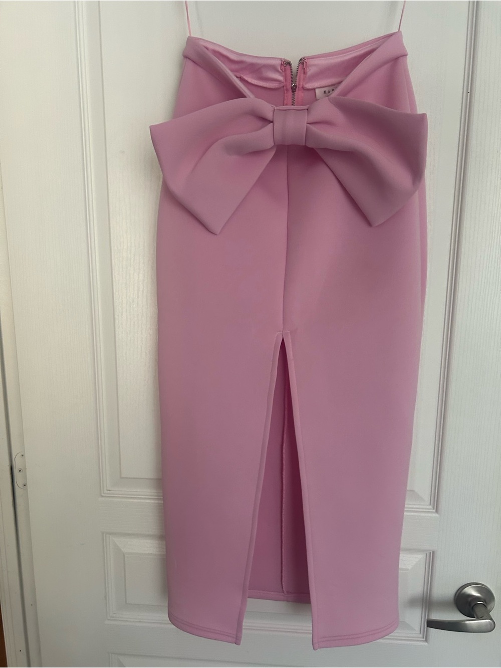 Pink midi Skirt with slit and Bow and matching strapless top